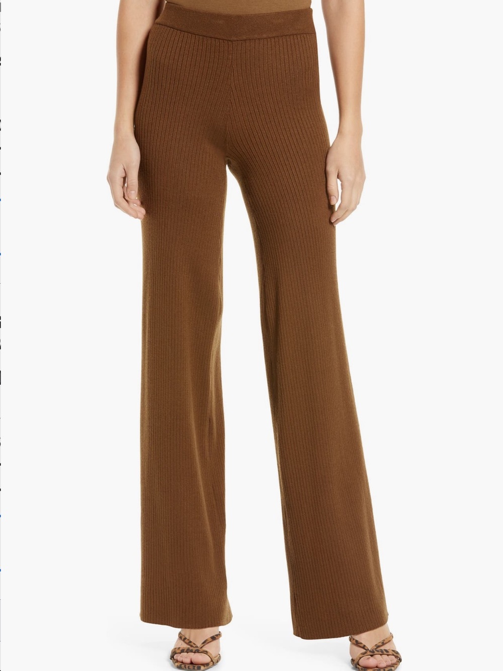 GOOD AMERICAN Women's Wide-Leg Ribbed Knit Pants - Brown
